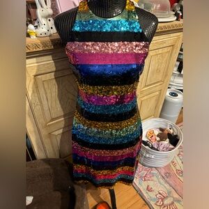 Express Rainbow Sequin sleeveless mini dress